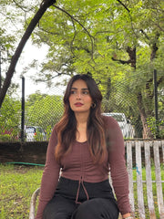 DRAWSTRING RUCHED FRONT CROP TOP