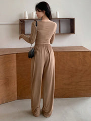 LADIES' SOLID COLOR CASUAL 2-PIECES OUTFITS