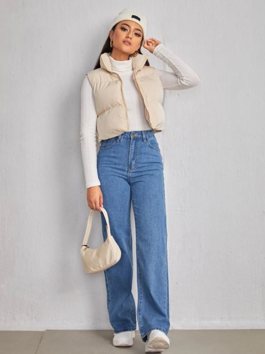 SLEEVELESS ZIP UP CROP VEST PUFFER JACKET