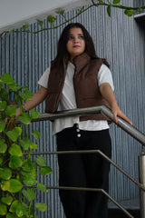 SLEEVELESS ZIP UP CROP VEST PUFFER JACKET