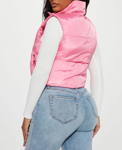 SLEEVELESS ZIP UP CROP VEST PUFFER JACKET