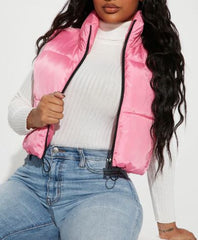 SLEEVELESS ZIP UP CROP VEST PUFFER JACKET