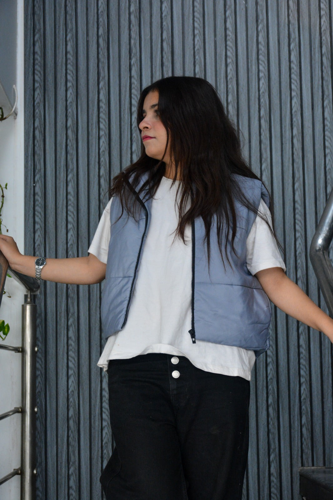 SLEEVELESS ZIP UP CROP VEST PUFFER JACKET