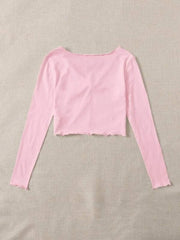 RUCHED LETTUCE-EDGE CROPPED TEE BABY PINK
