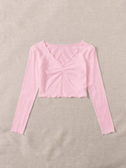 RUCHED LETTUCE-EDGE CROPPED TEE BABY PINK