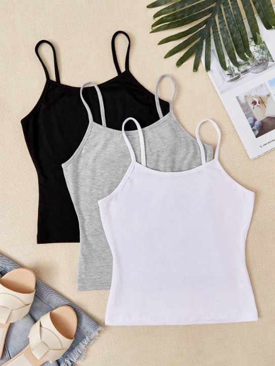 3PCS SOLID CAMI TOP