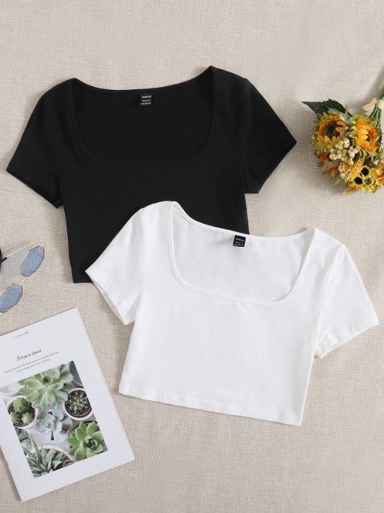 2PCS SCOOP NECK SOLID TEE