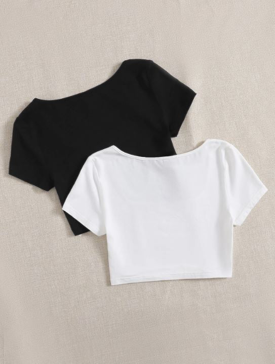 2PCS SCOOP NECK SOLID TEE