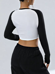 COLOR BLOCK RAGLAN SLEEVE CROPPED T-SHIRT