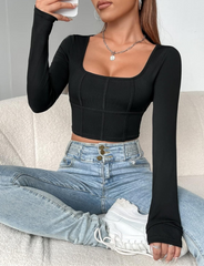 Women Shirts Square Neck Crop Tee