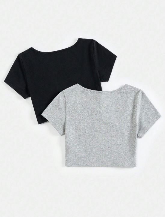 2PCS SCOOP NECK SOLID TEE