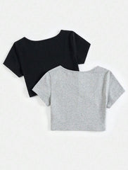 2PCS SCOOP NECK SOLID TEE