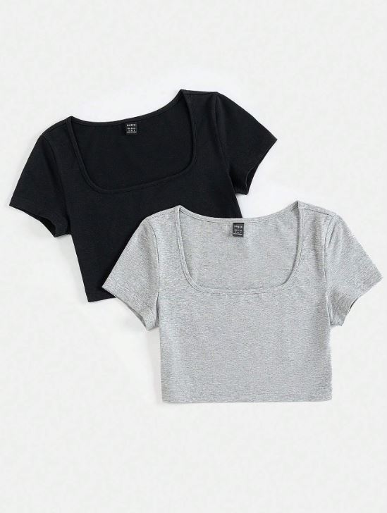 2PCS SCOOP NECK SOLID TEE