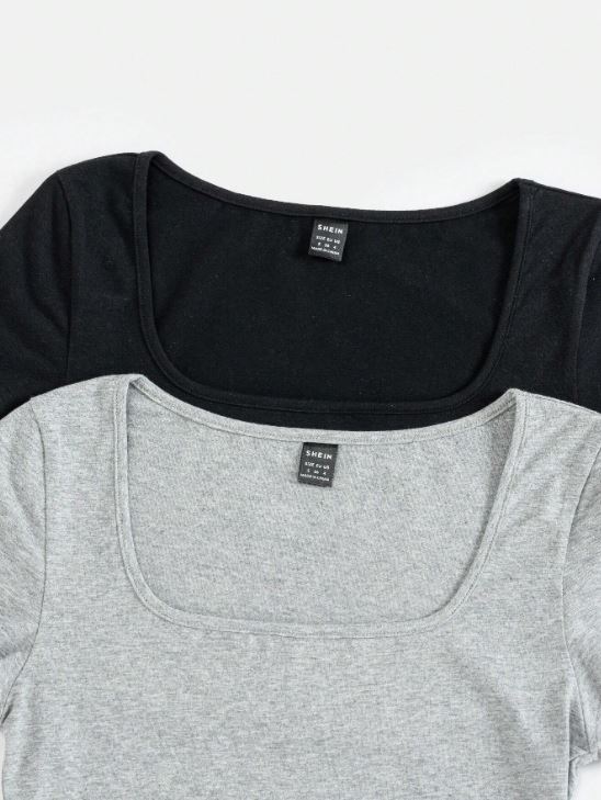 2PCS SCOOP NECK SOLID TEE