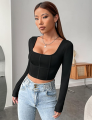 Women Shirts Square Neck Crop Tee