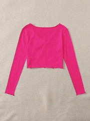 RUCHED LETTUCE-EDGE CROPPED-FUCHSIA PINK