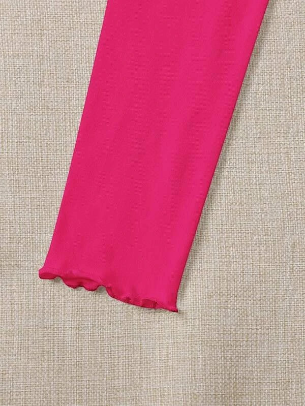 RUCHED LETTUCE-EDGE CROPPED-FUCHSIA PINK