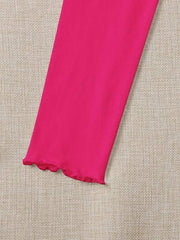 RUCHED LETTUCE-EDGE CROPPED-FUCHSIA PINK