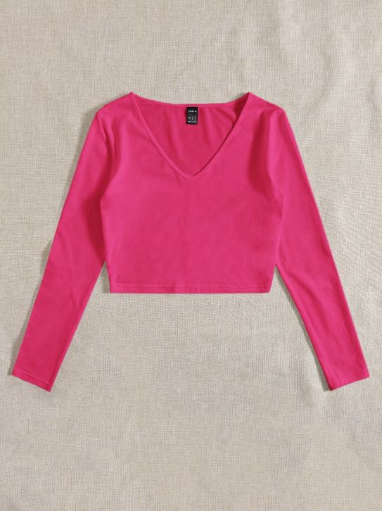 SOLID V NECK CROP TEE