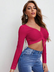 DRAWSTRING RUCHED FRONT CROP TOP