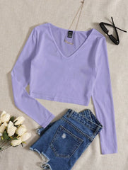 SOLID V NECK CROP TEE