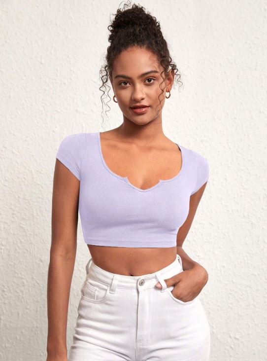 NOTCHED NECK CROP TEE