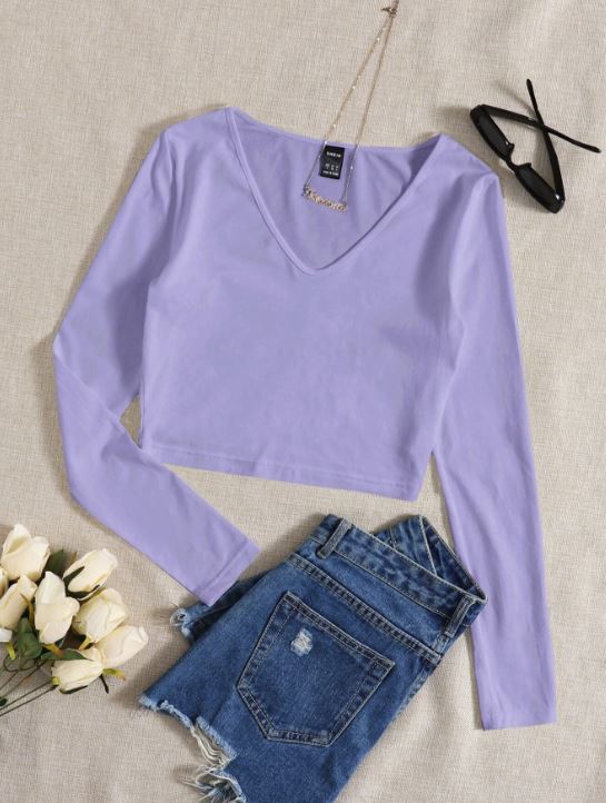 SOLID V NECK CROP TEE