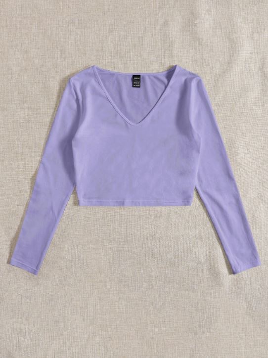 SOLID V NECK CROP TEE