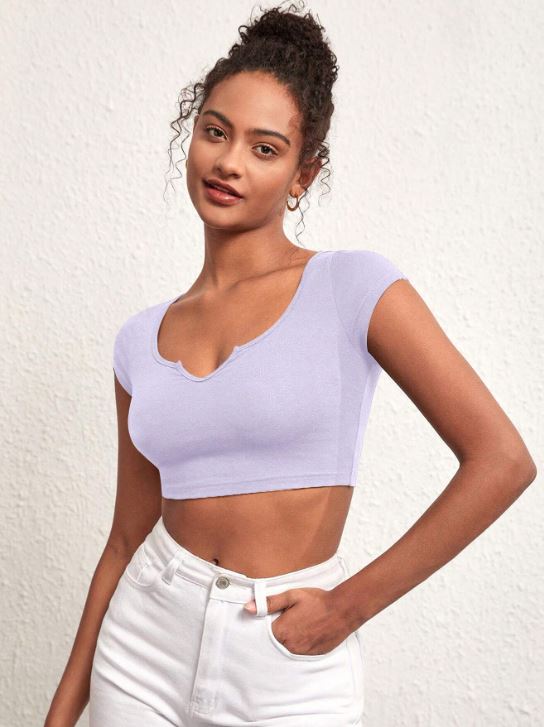 NOTCHED NECK CROP TEE