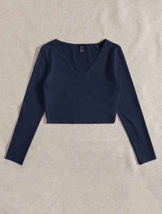 SOLID V NECK CROP TEE