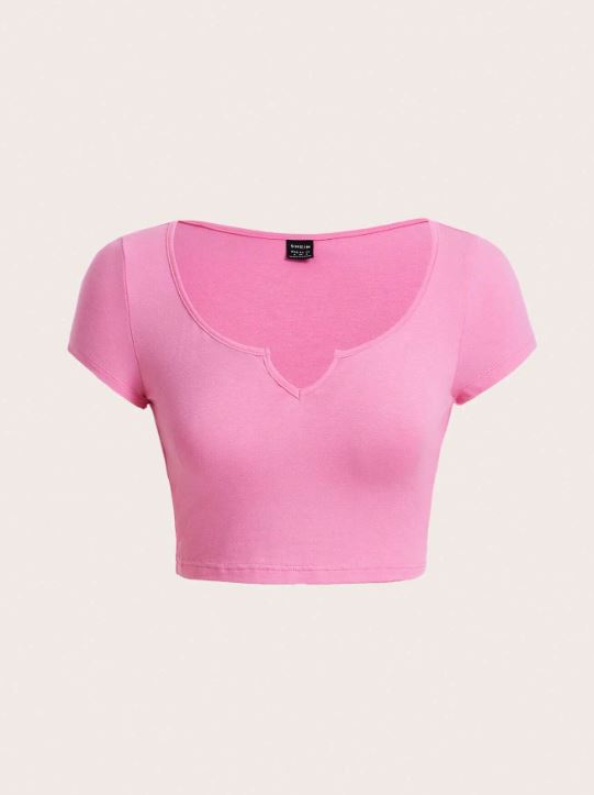NOTCHED NECK CROP TEE
