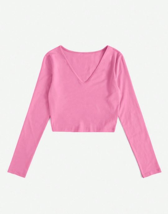 SOLID V NECK CROP TEE