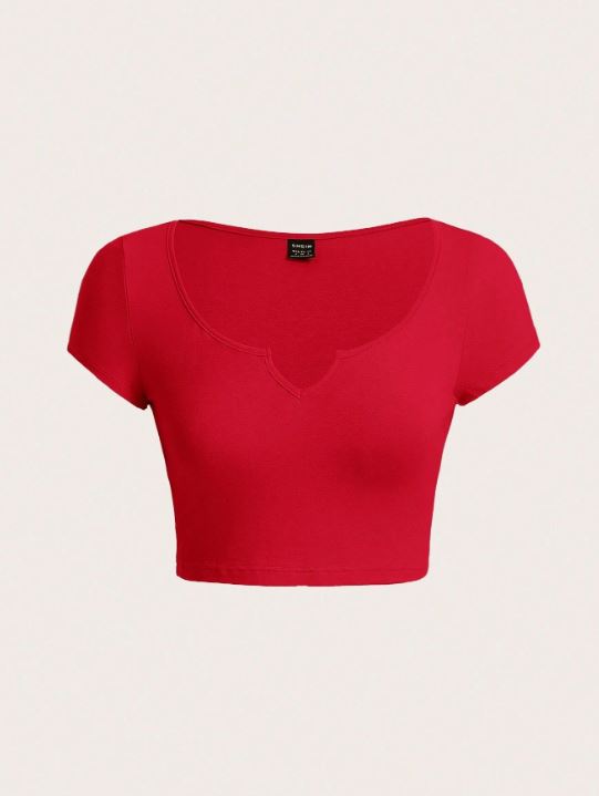 NOTCHED NECK CROP TEE