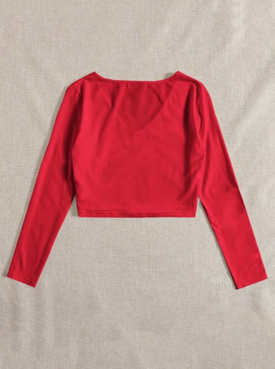 SOLID V NECK CROP TEE