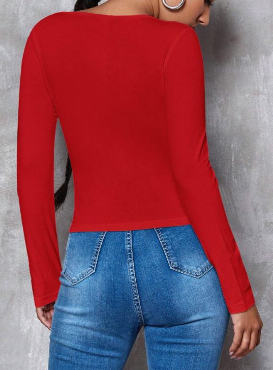 V NECK FORM FITTED SOLID TEE