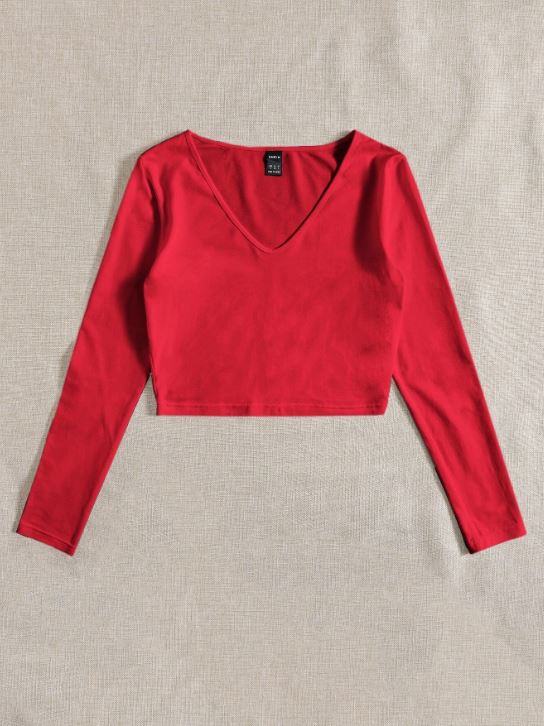 SOLID V NECK CROP TEE