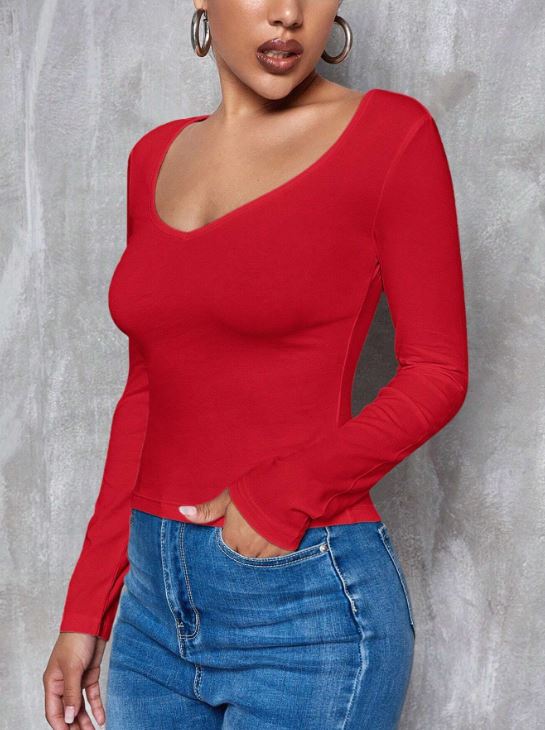 V NECK FORM FITTED SOLID TEE