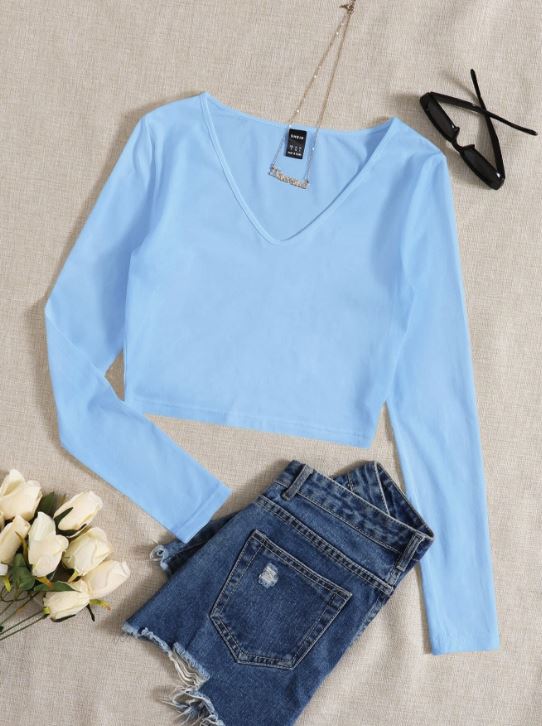 SOLID V NECK CROP TEE