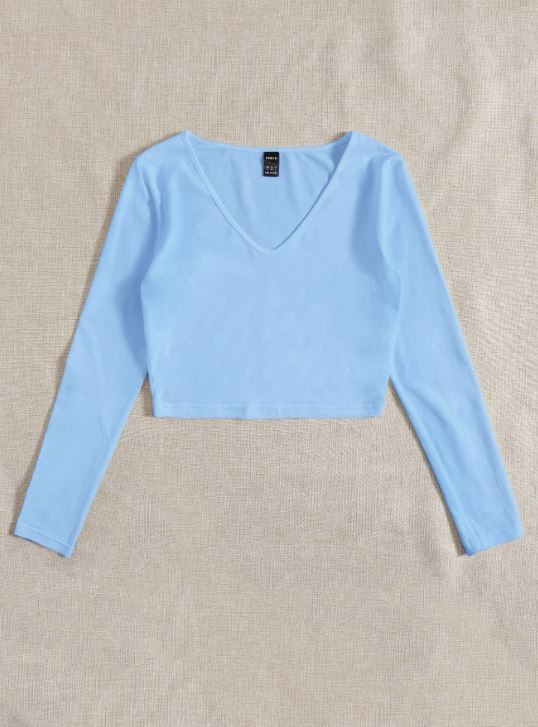 SOLID V NECK CROP TEE
