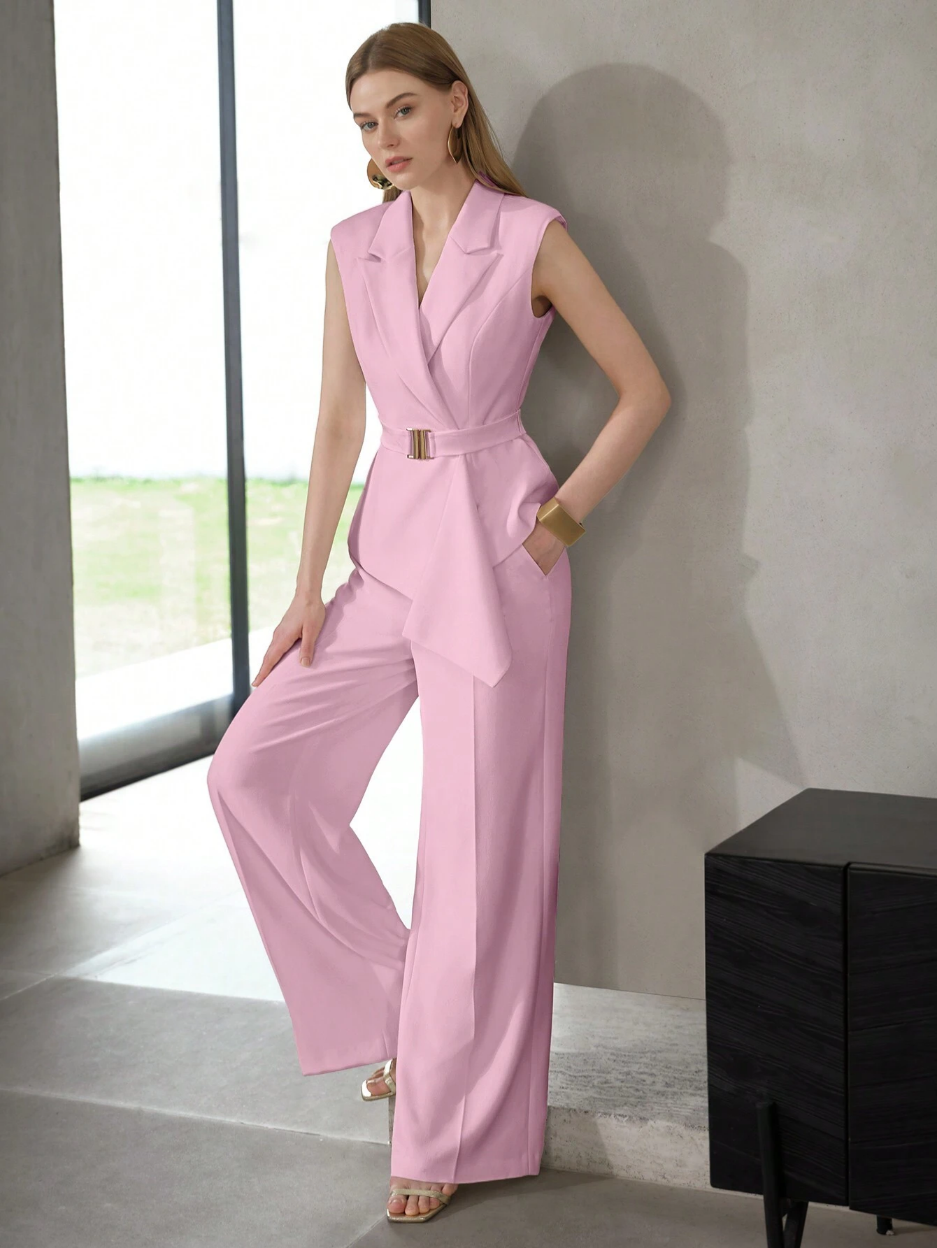 Women ASYMMETRICAL HEM PEAK LAPEL WAISTCOAT SUIT