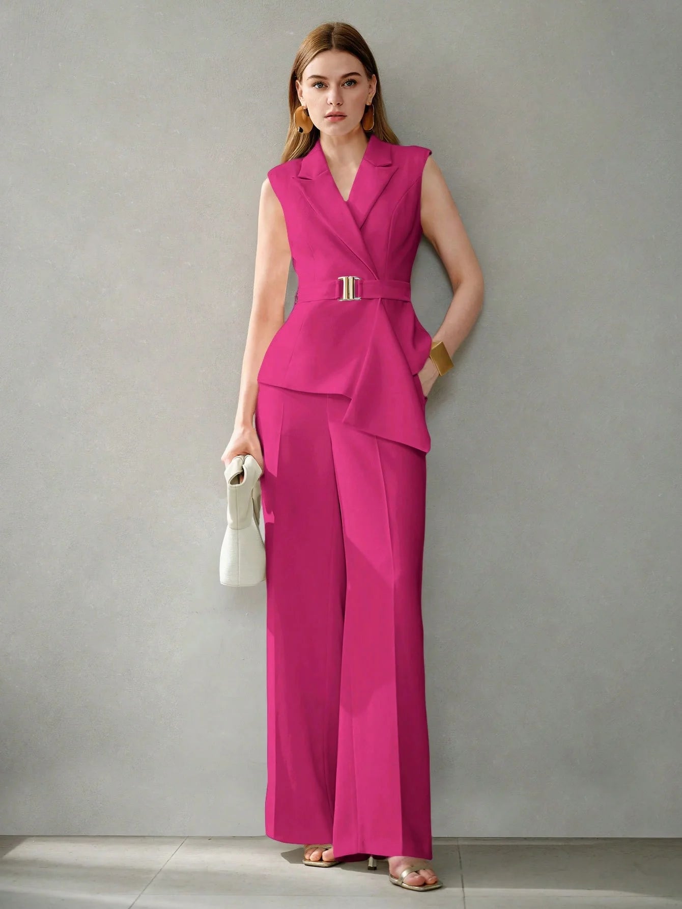 Women ASYMMETRICAL HEM PEAK LAPEL WAISTCOAT SUIT