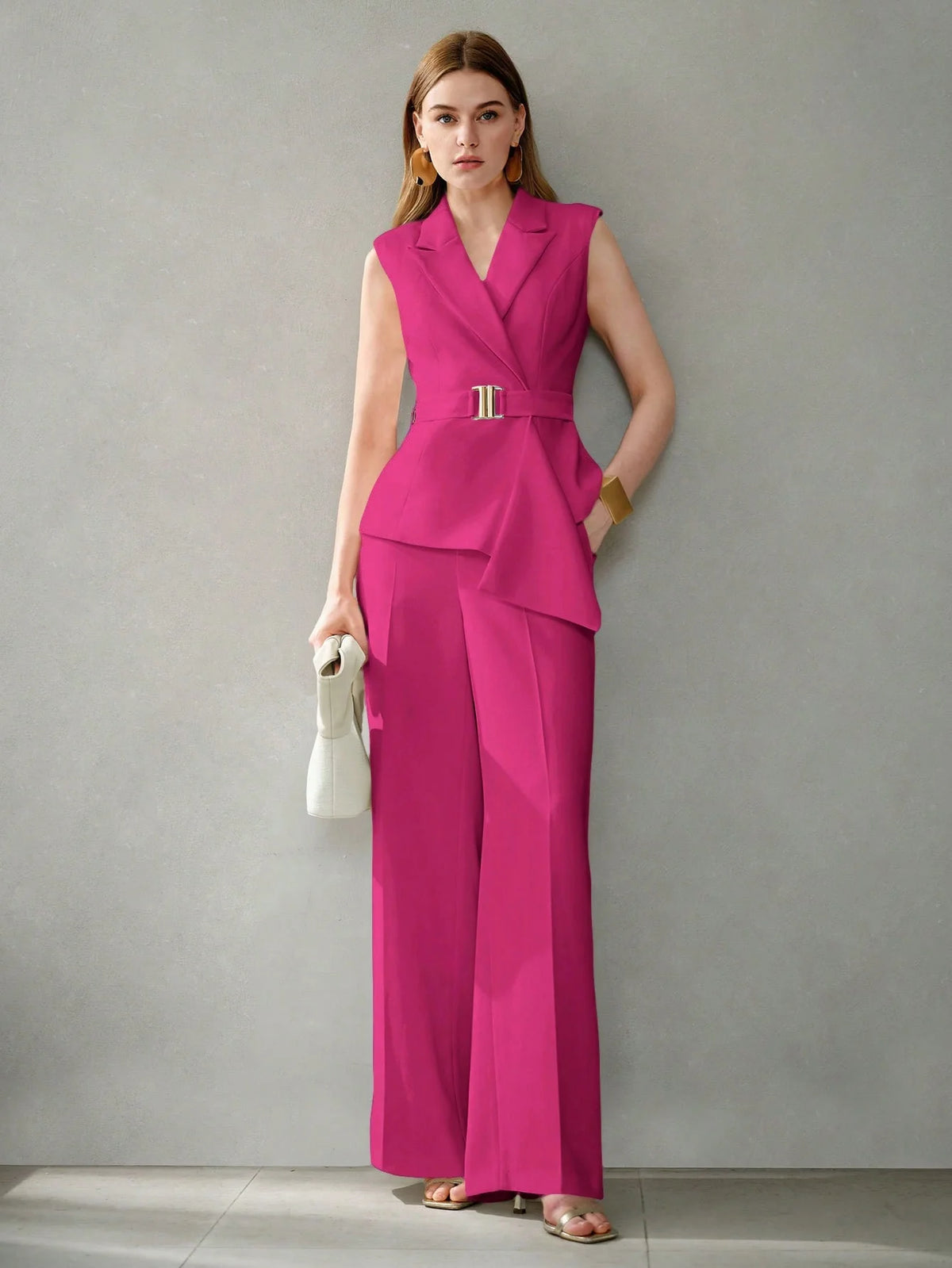 Women ASYMMETRICAL HEM PEAK LAPEL WAISTCOAT SUIT