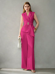 Women ASYMMETRICAL HEM PEAK LAPEL WAISTCOAT SUIT