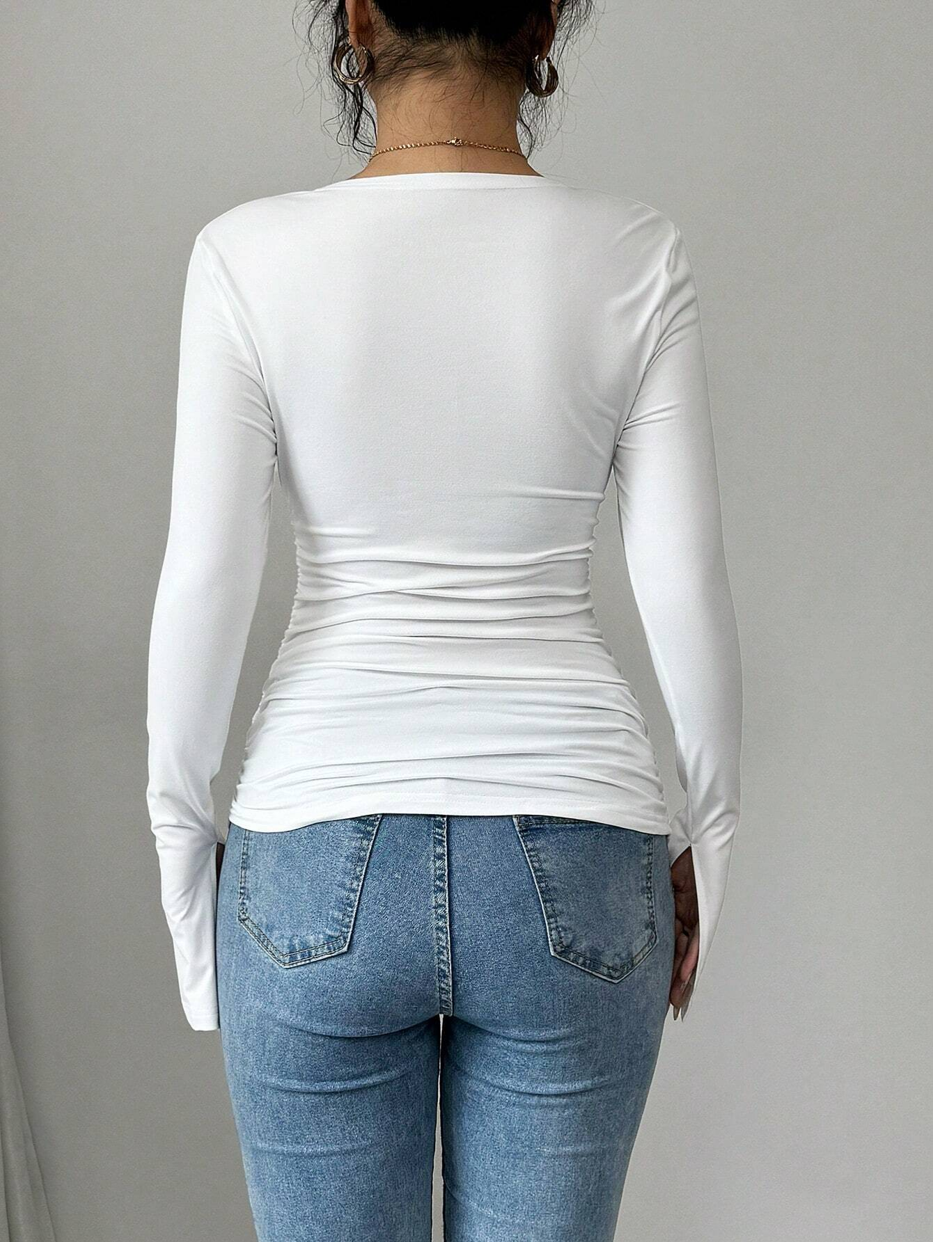 V-NECK TIGHT FIT LONG SLEEVE BLOUSE