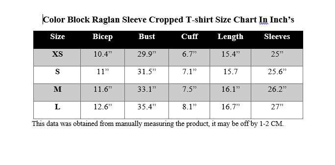COLOR BLOCK RAGLAN SLEEVE CROPPED T-SHIRT