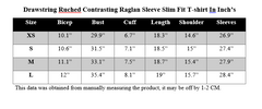 DRAWSTRING RUCHED CONTRASTING RAGLAN SLEEVE SLIM FIT T-SHIRT