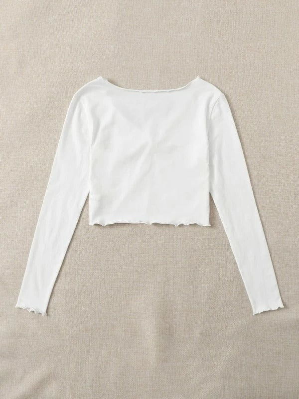 RUCHED LETTUCE-EDGE CROPPED WHITE