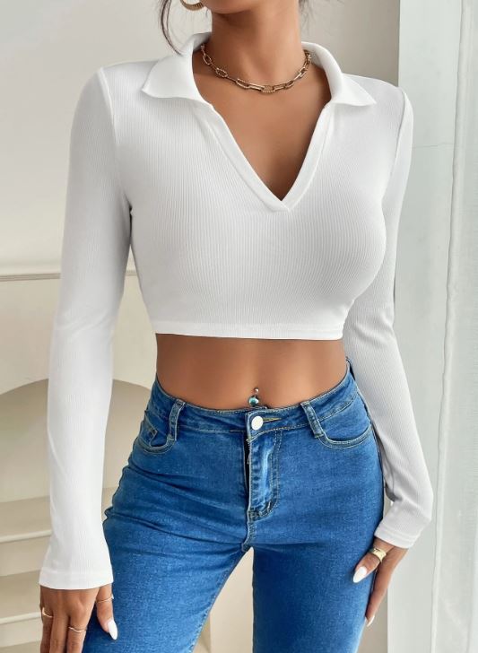 PETITE SOLID RIB-KNIT CROP TEE