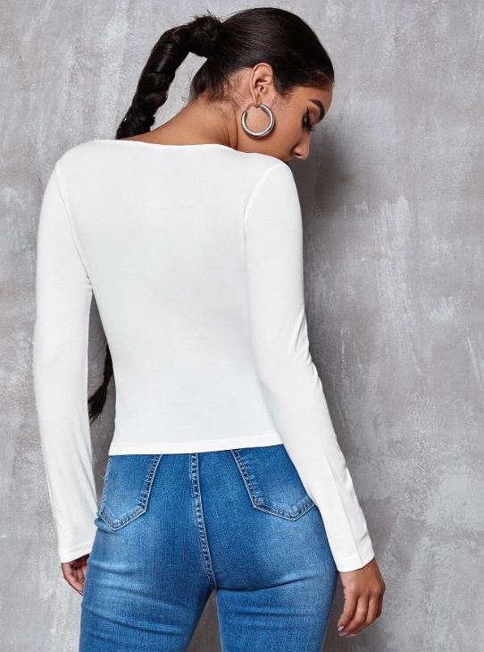 V NECK FORM FITTED SOLID TEE
