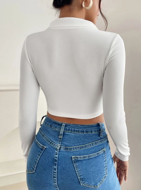 PETITE SOLID RIB-KNIT CROP TEE